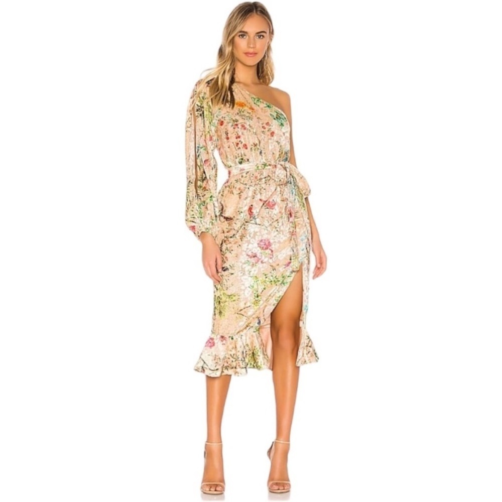 NWT HEMANT AND NANDITA Veena Dress in Nude Size Medium One Shoulder Formal